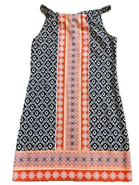 Crown & Ivy Navy Orange Print Shift Dress Sleeveless Women’s Size S